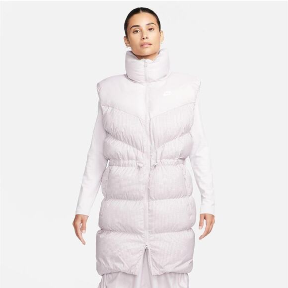 NWT Nike‎ Women's Small Gray/Lavender Therma-Fit Loose Long Wind Puffer Vest - Picture 1 of 11
